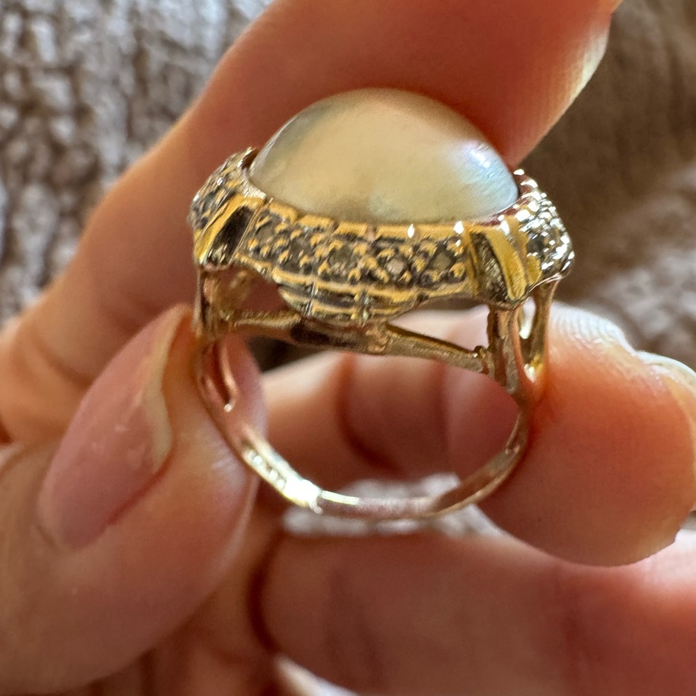 Vintage 14K Yellow Gold Pearl & Diamond Ring – Size 6 – 4.6g - Picture 7 of 11